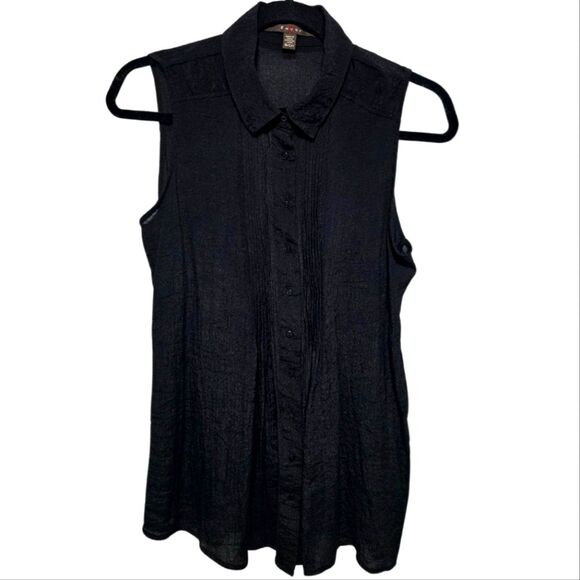 Fever Black Witchy Whimsigoth Sheer Collared Gauzy Vest Pintucked Buttoned Sz S - Picture 1 of 12